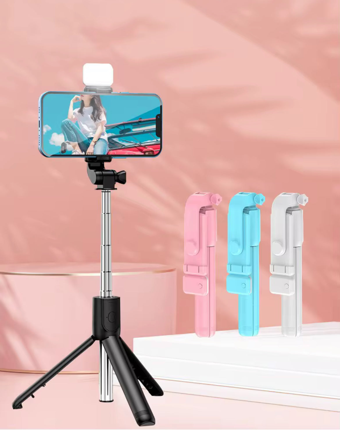 Selfie Stick Tripod with Integrated Lights